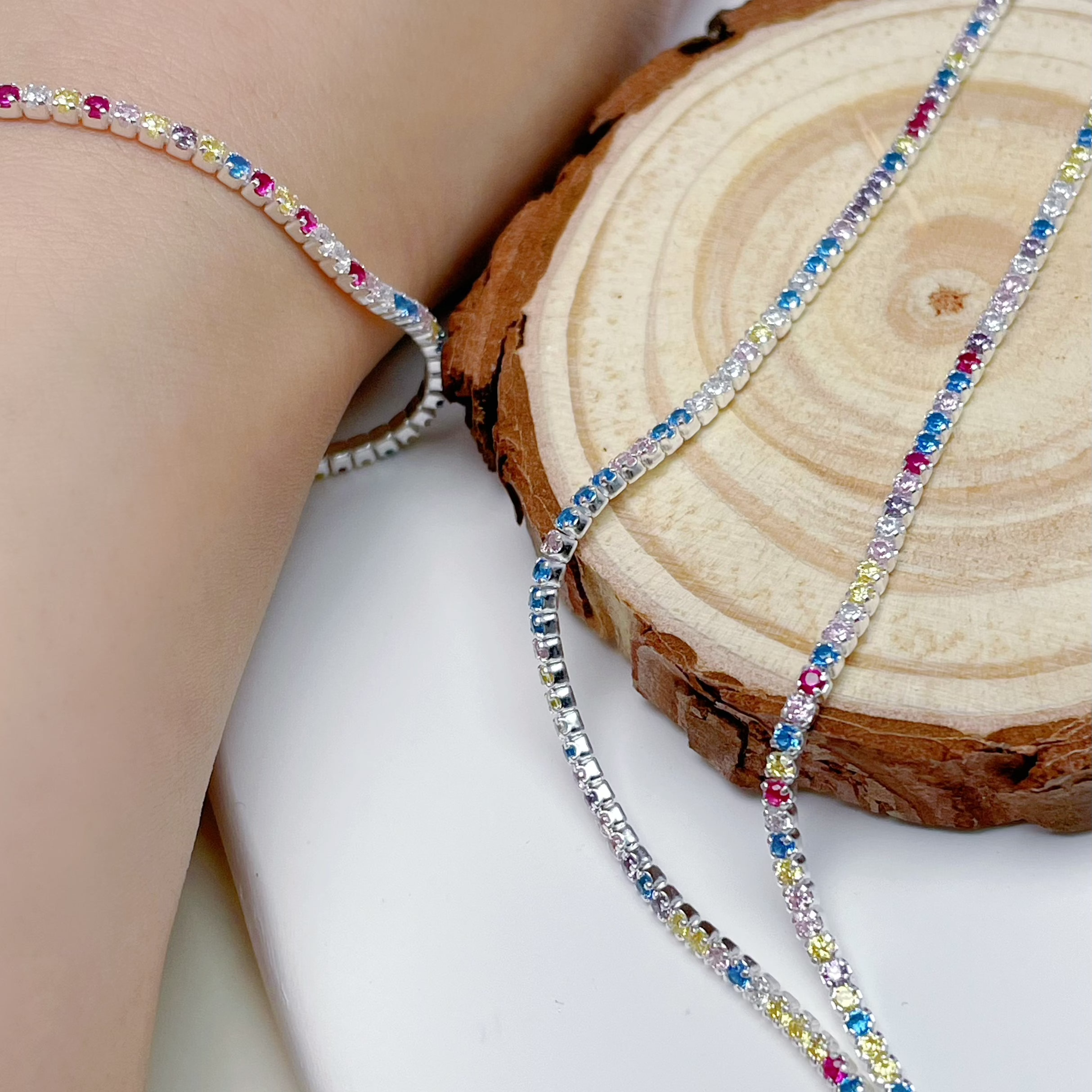 Delicate Colorful Zircon - Silver Bracelet