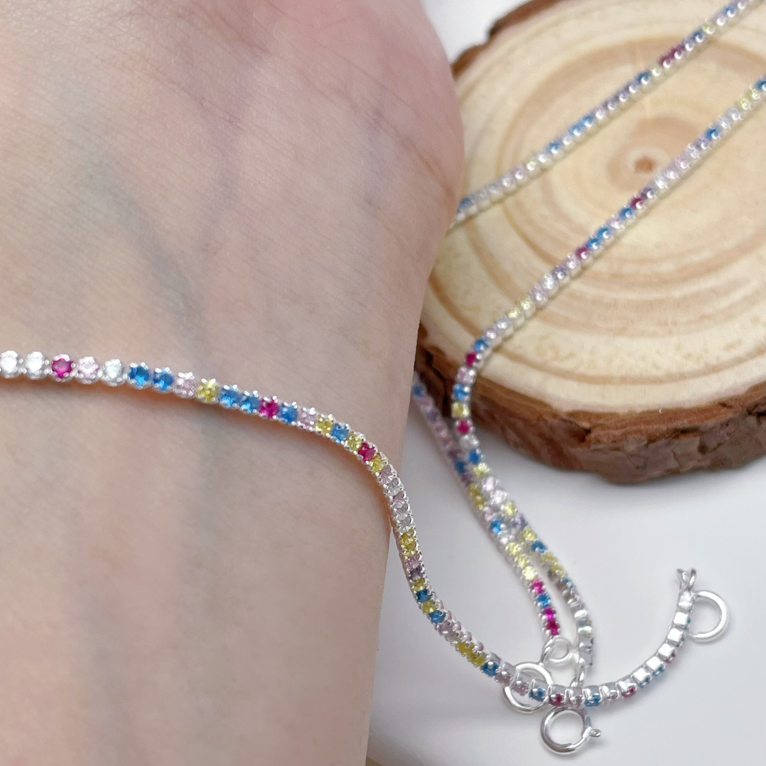 Delicate Colorful Zircon - Silver Bracelet