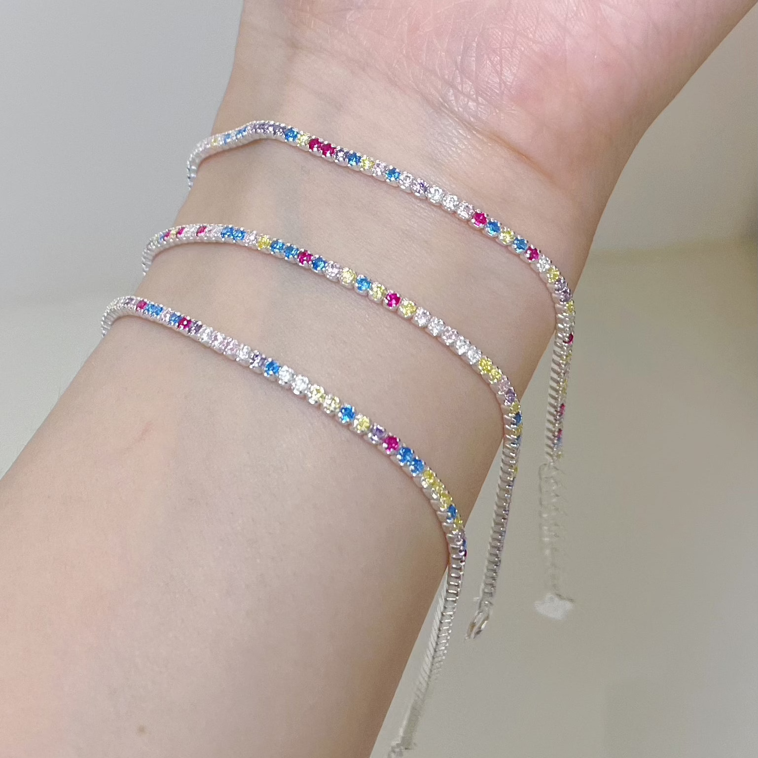 Delicate Colorful Zircon - Silver Bracelet