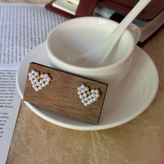 S925 Sterling Silver Natural Pearl Heart Stud Earrings