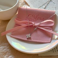 S925 Sterling Silver Twin Blossom Four-Leaf Clover Moissanite Necklace