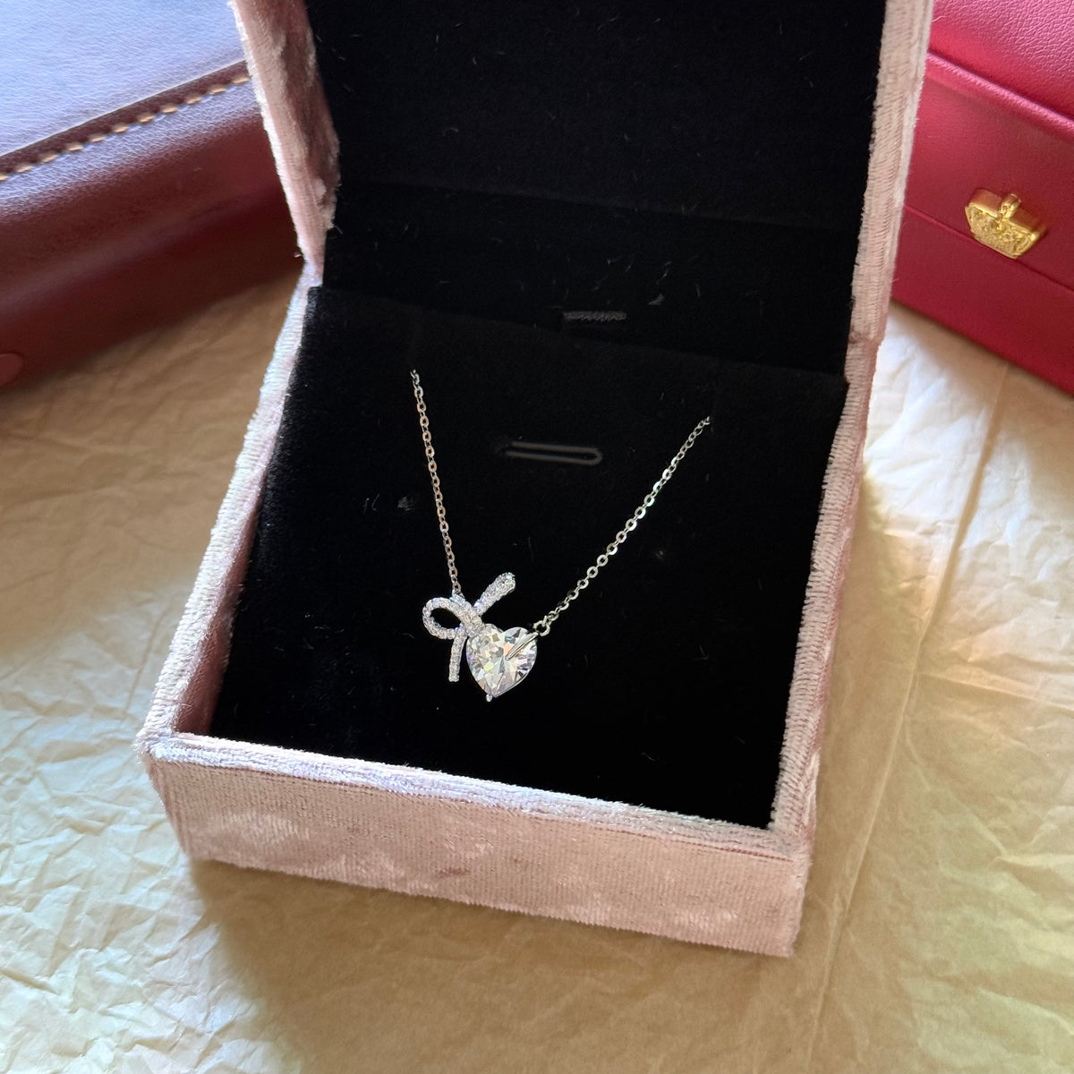 S925 Sterling Silver Bow & Heart Zircon Necklace