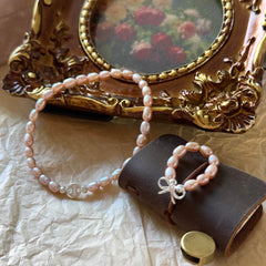 S925 Sterling Silver Pink Pearl Ring & Bracelet Set