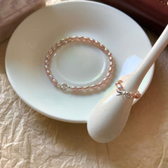 S925 Sterling Silver Pink Pearl Ring & Bracelet Set