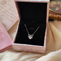 S925 Sterling Silver Pavé Bow Necklace