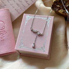 S999 Fine Silver Bow & Heart Tassel Necklace