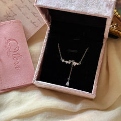 S999 Fine Silver Bow & Heart Tassel Necklace