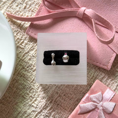 S925 Sterling Silver Red Zircon Cake & Fork Stud Earrings