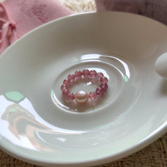 Peach Blush Strawberry Quartz & Freshwater Pearl Ring