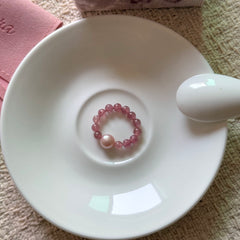 Peach Blush Strawberry Quartz & Freshwater Pearl Ring