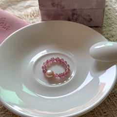 Peach Blush Strawberry Quartz & Freshwater Pearl Ring