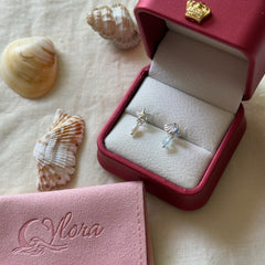 S925 Sterling Silver Starfish & Seashell Aquamarine Pearl Jewelry Set