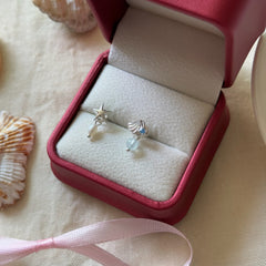 S925 Sterling Silver Starfish & Seashell Aquamarine Pearl Jewelry Set