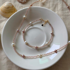 14K Gold Filled Celestial Pearl & Champagne Stone Jewelry Set