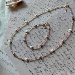 14K Gold Filled Celestial Pearl & Champagne Stone Jewelry Set