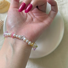 Candy-Colored Natural Stone Chip & Freshwater Pearl Bracelet