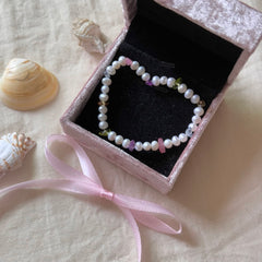 Candy-Colored Natural Stone Chip & Freshwater Pearl Bracelet