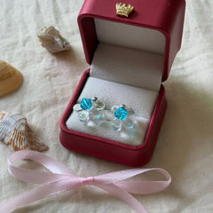 Blue Glass Flower Crystal Stud Earrings