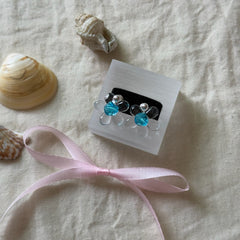 Blue Glass Flower Crystal Stud Earrings