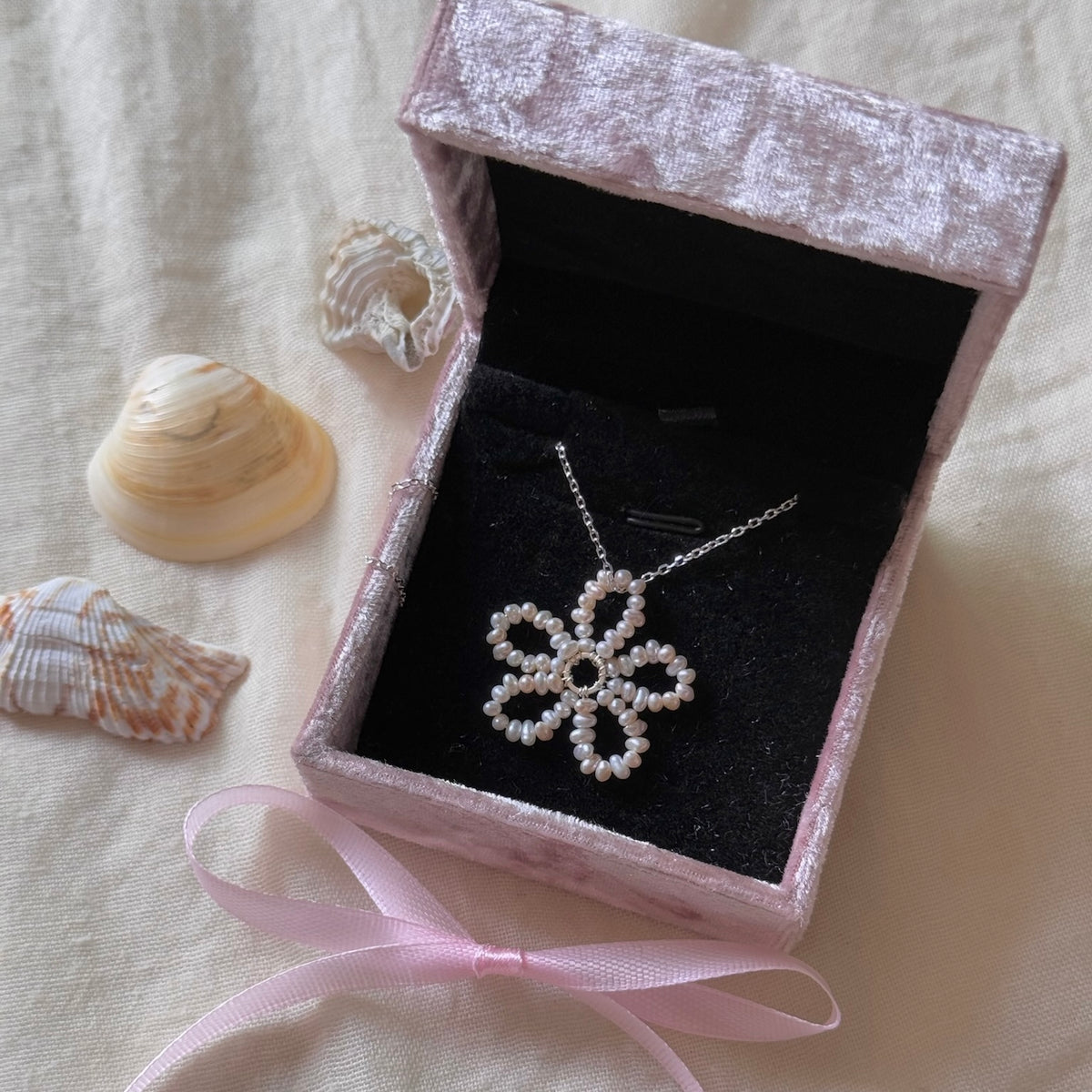 Natural Pearl Openwork Floral Woven S925 Sterling Silver Chain Necklace