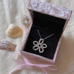 Natural Pearl Openwork Floral Woven S925 Sterling Silver Chain Necklace