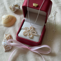 Natural Pearl Openwork Floral Woven S925 Sterling Silver Chain Necklace