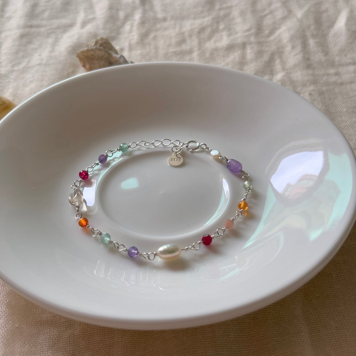 S925 Sterling Silver Celestial Multi-Stone Citrine & Amethyst Pearl Bracelet