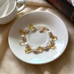 Natural Pearl & Crystal Gold-Plated Sterling Silver Bracelet