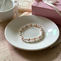 Freshwater Pearl Pink, Lavender & White S925 Silver Bead Stretch Bracelet