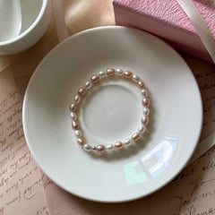 Freshwater Pearl Pink, Lavender & White S925 Silver Bead Stretch Bracelet