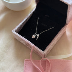 S925 Sterling Silver Vintage Heart Lock & Key Necklace