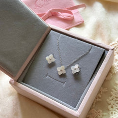 S925 Sterling Silver Mother-of-Pearl Clover & Floral Zircon Jewelry Set
