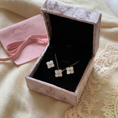 S925 Sterling Silver Mother-of-Pearl Clover & Floral Zircon Jewelry Set