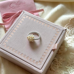S925 Sterling Silver Popcorn Bead & Natural Pearl Stretch Ring