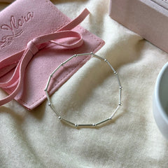 S925 Sterling Silver Vintage Bamboo Link Stretch Bracelet