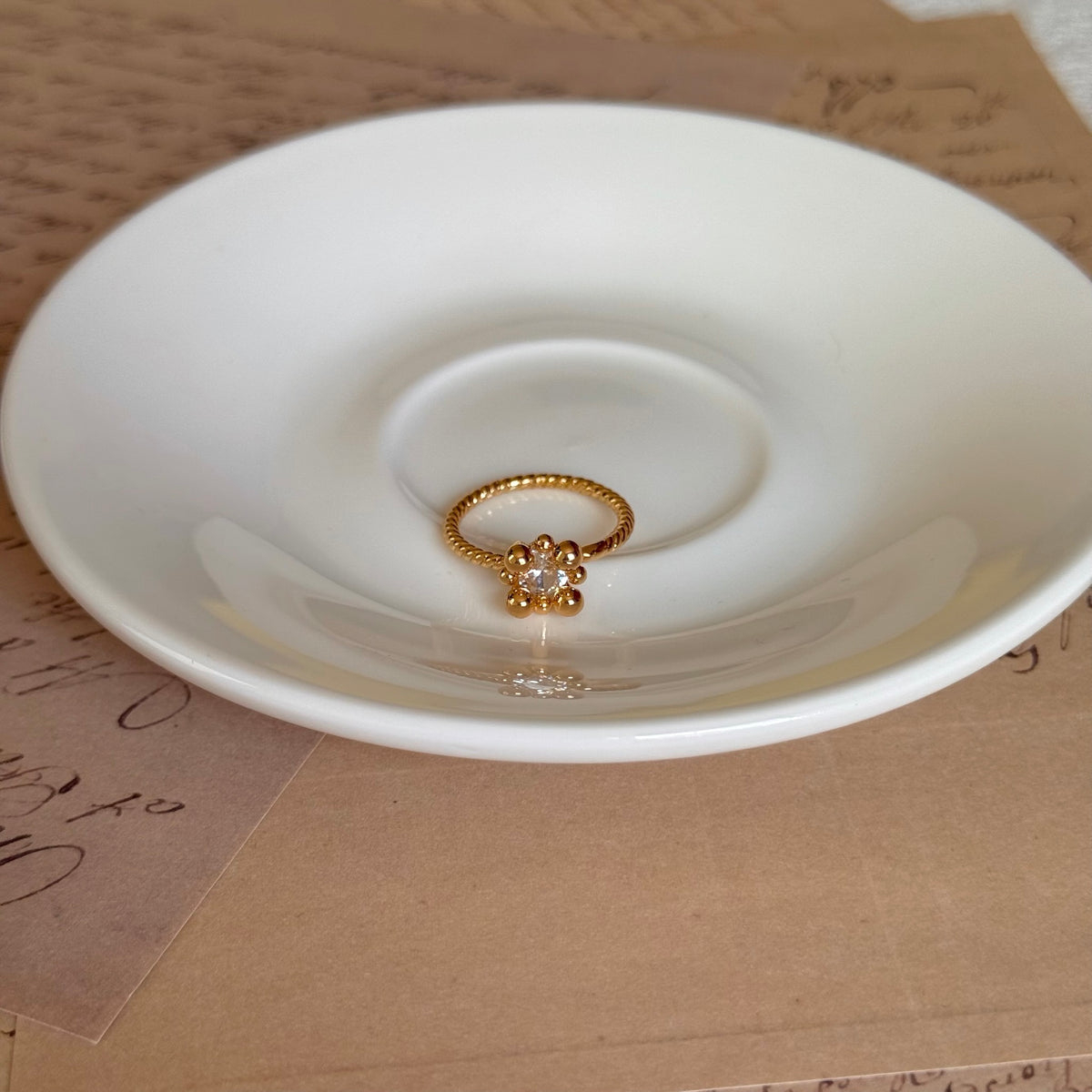 Small Golden Flower Zircon Open Ring