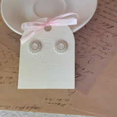 Vintage Lace Openwork White Agate Stud Earrings