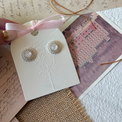 Vintage Lace Openwork White Agate Stud Earrings