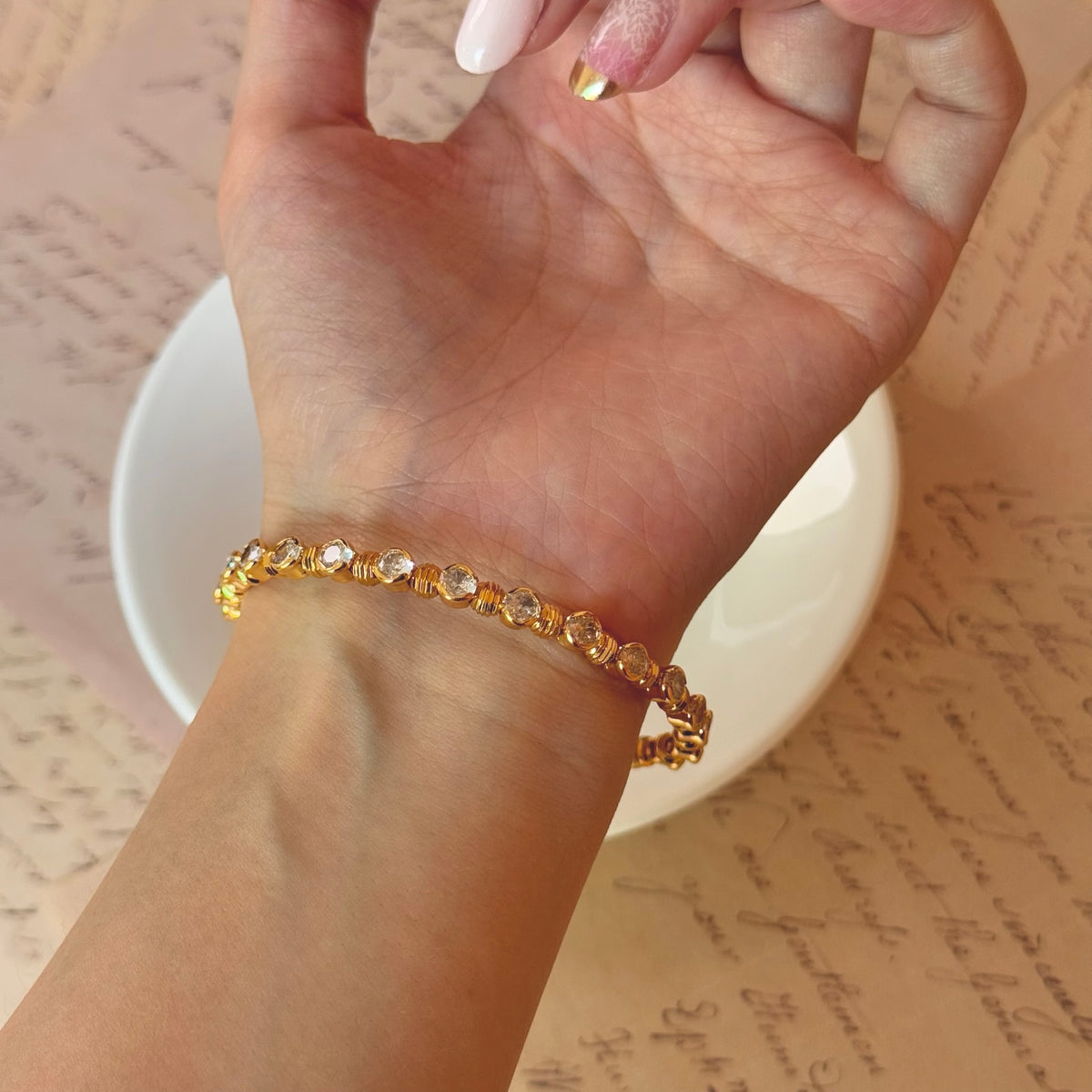 Gold Zircon Beaded & Blue Zircon Stackable Bracelet Set