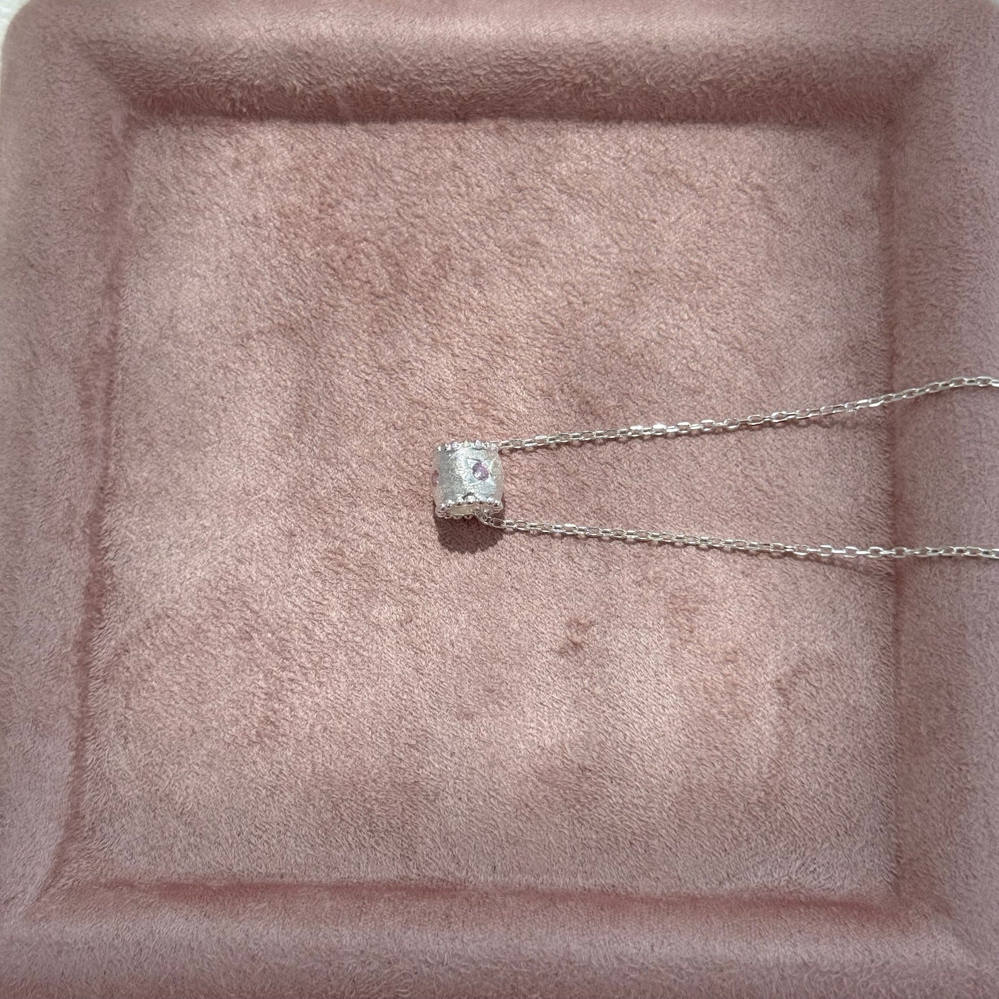 Blush Reverie · Pink Zircon Drum Pendant