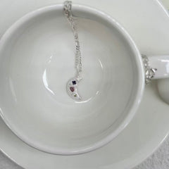 S925 Silver Brushed Moon & Colorful Zircon Necklace