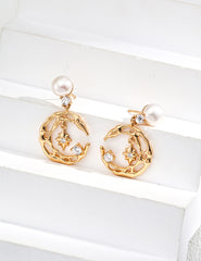 S925 Silver Artistic Natural Pearl & Zircon Earrings
