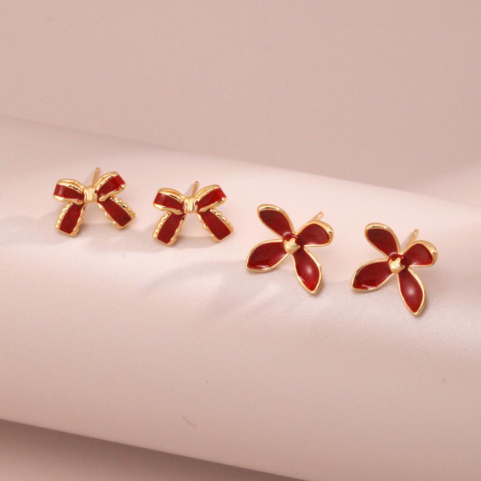 S925 Silver Butterfly Earrings with Red Enamel