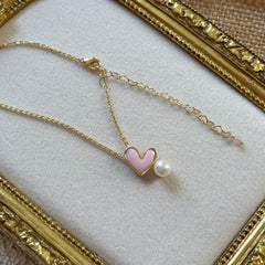 Pink Heart Shell & Freshwater Pearl Necklace