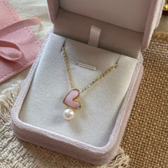 Pink Heart Shell & Freshwater Pearl Necklace