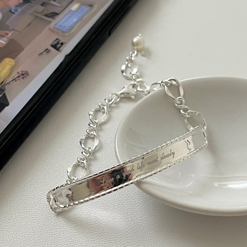 S925 Silver Bar English Letter Bracelet