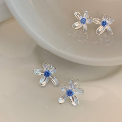Floral Stamen Blue Zircon Stud Earrings in S925 Silver