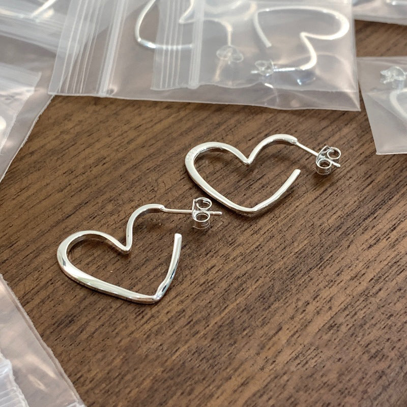 S925 Silver Wide Open-Heart Hoop Earrings