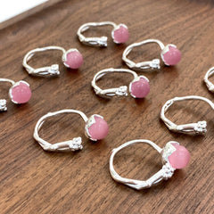 S925 Silver Branch Bud Pink Agate Candy Ring