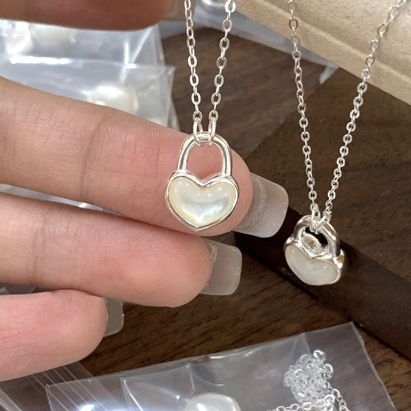 S925 Silver Heart & Shell Lock Pendant Necklace